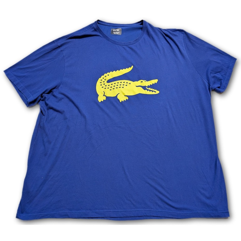 Lacoste Sport Mens 4XLB T-Shirt TH7558-51 Blue Yellow Ultra Dry Crocodile Logo